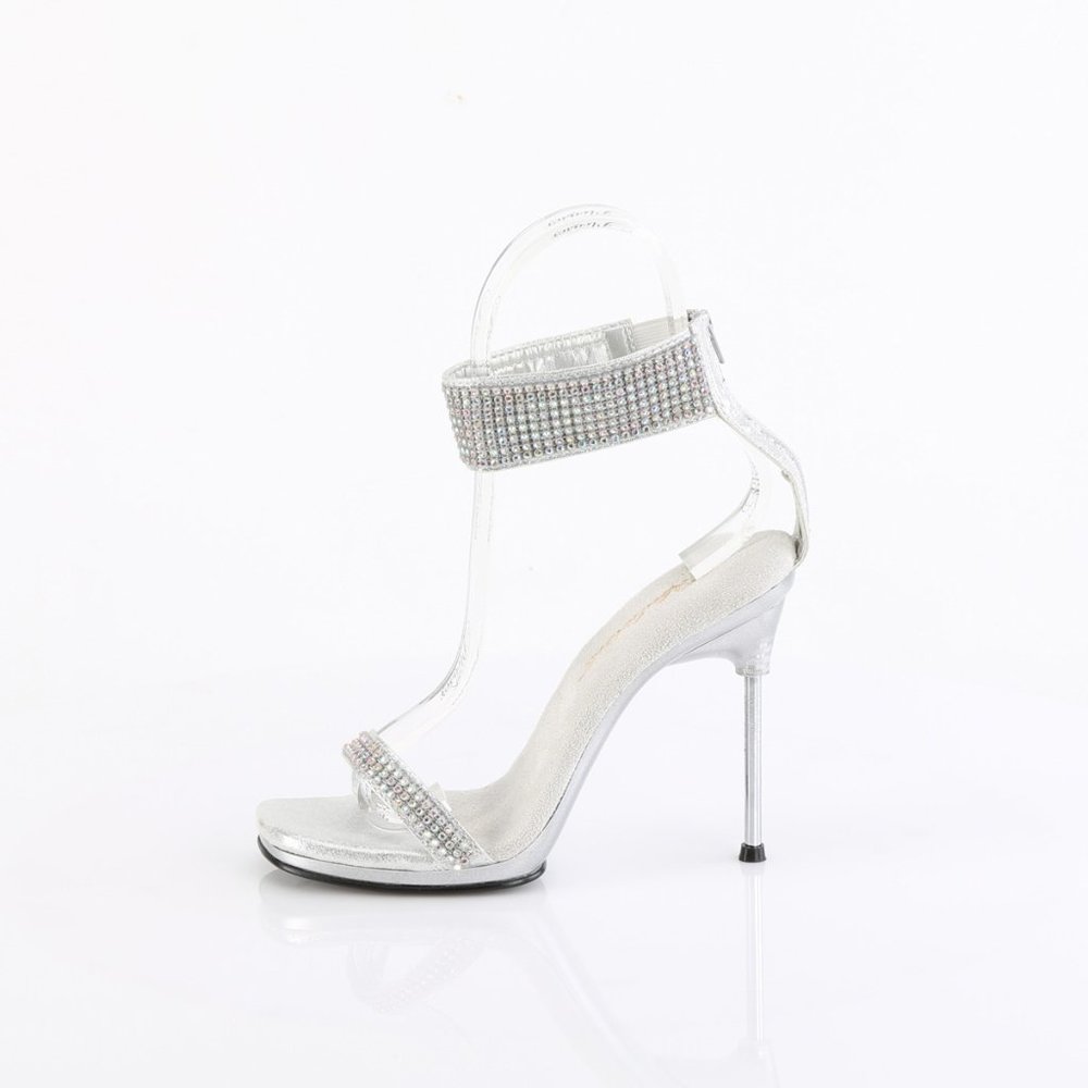 Pleaser Shoes Fabulicious Chic 40 Silver Stiletto Heels with Rhinestones - Picture 3 of 5